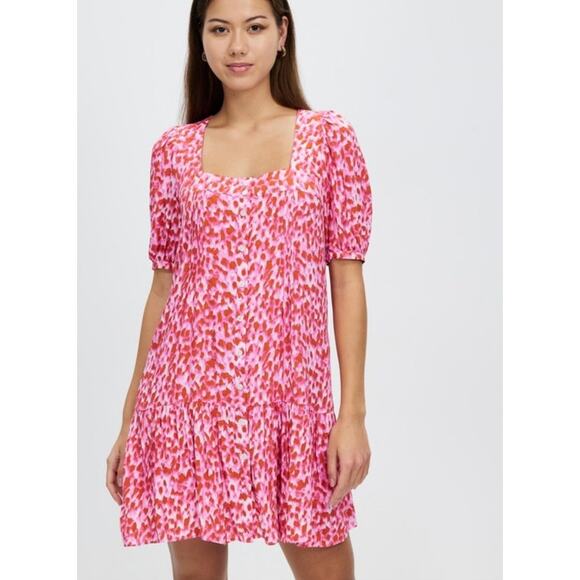 Whistles Womens Blurred Strokes Flippy Dress US 6 Pink Square Neck Feminine - Picture 1 of 11